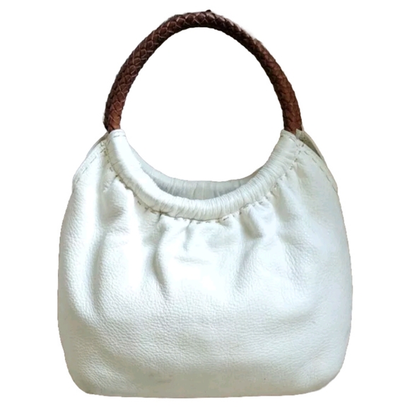 🤍 Vintage Fossil Chalk White Pebbled Leather Mini Hobo Handbag Woven Handles - Picture 1 of 10